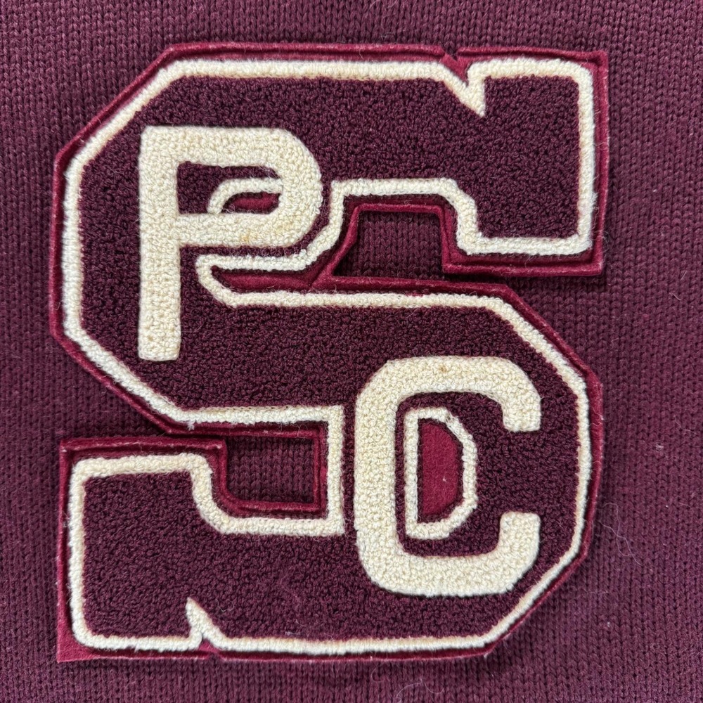 Vintage 50s Letterman Sweater 100% Virgin Wool Burgundy Chenille USA Men's M - Picture 4 of 8
